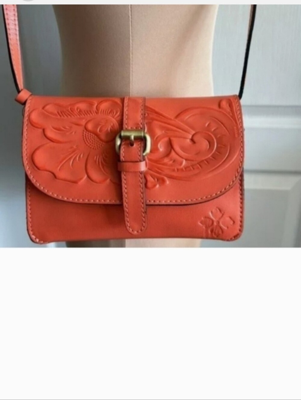 Patricia Nash Orange Tooled Floral Leather Crossbody Bag - Picture 8 of 16